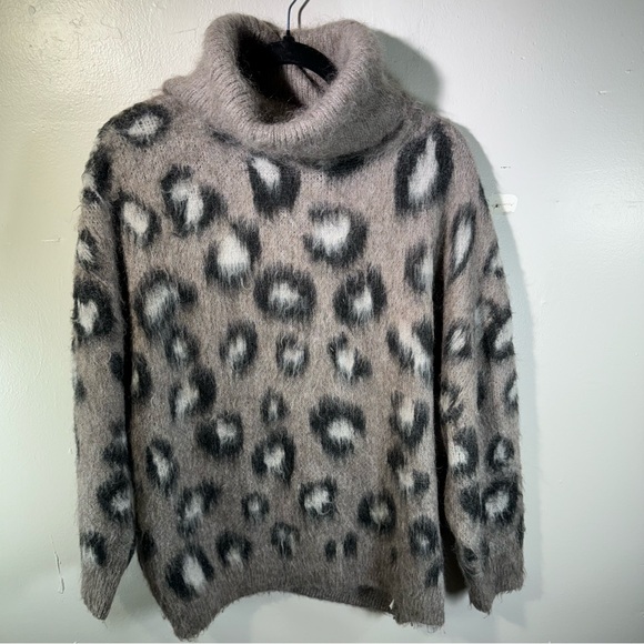 ZARA oversized chunky knit turtleneck sweater leopard mohair wool small cozy - Picture 15 of 16